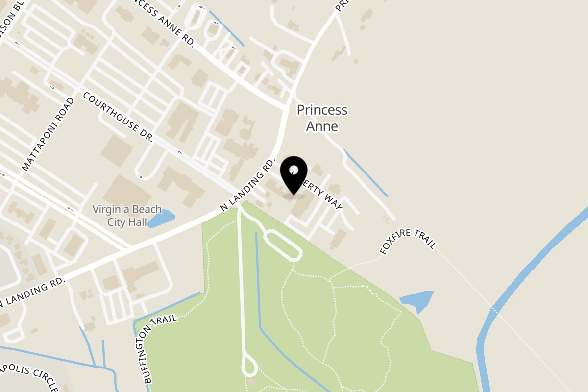 Map showing the location of Sal's Famous NY Pizza on 2397 Liberty Way STE 106 in Virginia Beach